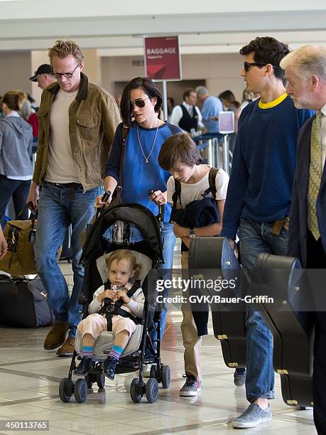 June 02: Jennifer Connelly and her husband Paul Bettany with children, Kai Dugan, Stellan Bettany and Agnes Lark Bettany are seen on June 02, 2013 in...