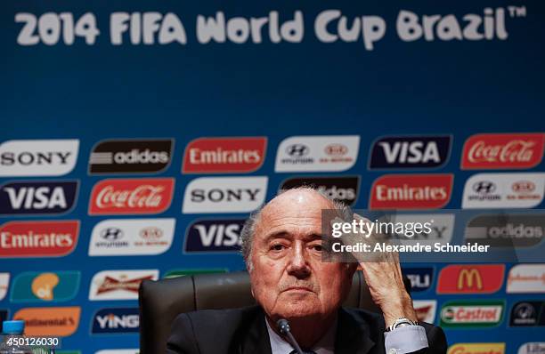 President of FIFA Joseph Blatter speaks to the media during a press conference following the last session of the Organising Committee for the FIFA...