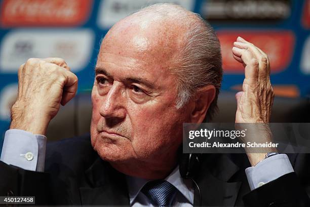 President of FIFA Joseph Blatter speaks to the media during a press conference following the last session of the Organising Committee for the FIFA...