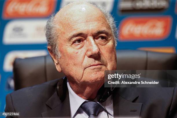 President of FIFA Joseph Blatter speaks to the media during a press conference following the last session of the Organising Committee for the FIFA...