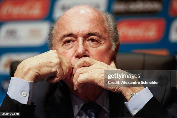 President of FIFA Joseph Blatter speaks to the media during a press conference following the last session of the Organising Committee for the FIFA...