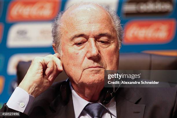 President of FIFA Joseph Blatter speaks to the media during a press conference following the last session of the Organising Committee for the FIFA...