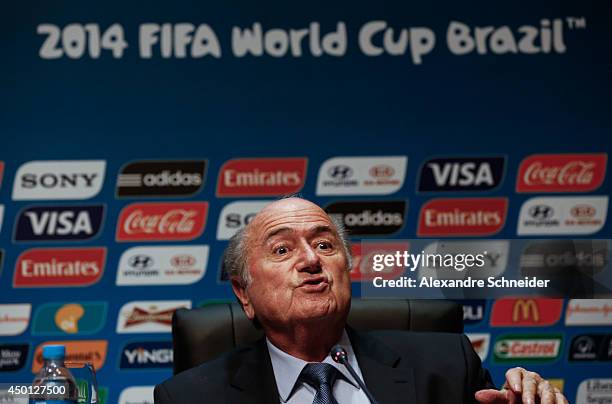 President of FIFA Joseph Blatter speaks to the media during a press conference following the last session of the Organising Committee for the FIFA...