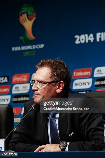 Jerome Valcke, General Secretary of FIFA speaks to the media during a press conference following the last session of the Organising Committee for the...