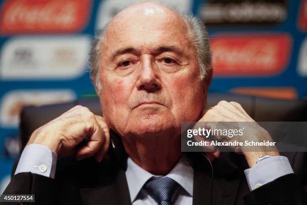 President of FIFA Joseph Blatter speaks to the media during a press conference following the last session of the Organising Committee for the FIFA...