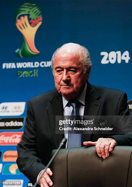 President of FIFA Joseph Blatter speaks to the media during a press conference following the last session of the Organising Committee for the FIFA...