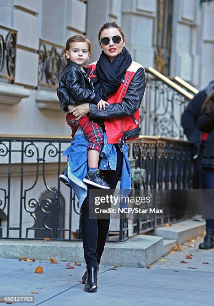 Model Miranda Kerr and Flynn Bloom are seen on November 16, 2013 in New York City.