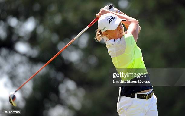 Stacy Lewis hits her drive on the fifth hole during the first round of the Manulife Financial LPGA Classic at the Grey Silo Golf Course on June 5,...