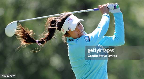 Gerina Piller hits her drive on the fifth hole during the first round of the Manulife Financial LPGA Classic at the Grey Silo Golf Course on June 5,...