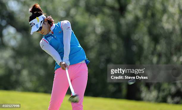 Hee Young Park of South Korea hits her drive on the fifth hole during the first round of the Manulife Financial LPGA Classic at the Grey Silo Golf...