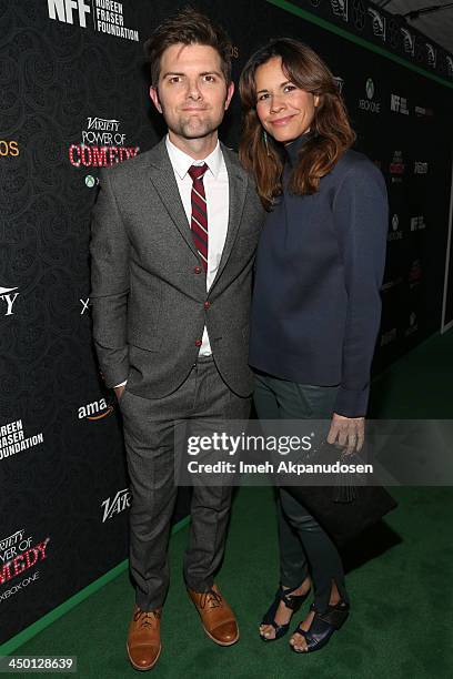 Actor Adam Scott and Naomi Scott attend Variety's 4th Annual Power of Comedy presented by Xbox One benefiting the Noreen Fraser Foundation at Avalon...