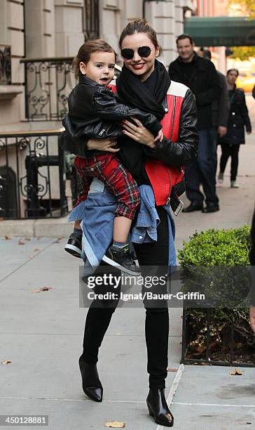 Miranda Kerr and Flynn Bloom are seen on November 16, 2013 in New York City.