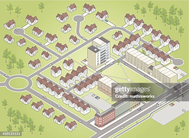 bildbanksillustrationer, clip art samt tecknat material och ikoner med illustration of residential district map - småstad