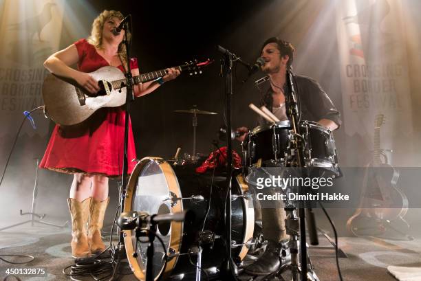 Cary Ann Hearst and Michael Trent of Shovels & Rope perform on stage at Crossing Border Festival on November 16, 2013 in The Hague, Netherlands.