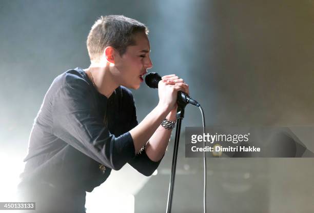Jehnny Beth of Savages performs on stage at Crossing Border Festival on November 16, 2013 in The Hague, Netherlands.