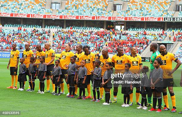 Kaizer Chiefs legends during the Legends match between Liverpool FC Legends and Kaizer Chiefs Legends at Moses Mabhida Stadium on November 16, 2013...