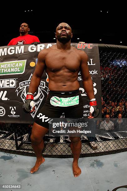 Rashad Evans prepares to face Chael Sonnen in their light heavyweight bout during the UFC 167 event inside the MGM Grand Garden Arena on November 16,...