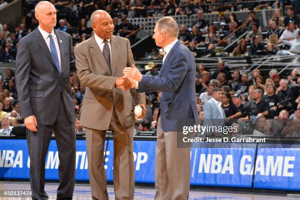 Assistant Coach of the Cleveland Cavaliers, Bernie Bickerstaff, receives the Chuck Daly Lifetime Achievement Award before a game with the Miami Heat...