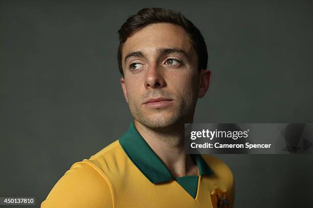 Tommy Oar of the Socceroos poses during an Australian Socceroos portrait session at Crowne Plaza Terrigal on May 20, 2014 in Sydney, Australia.