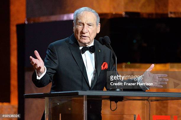Director Mel Brooks speaks onstage at the 2014 AFI Life Achievement Award: A Tribute to Jane Fonda at the Dolby Theatre on June 5, 2014 in Hollywood,...