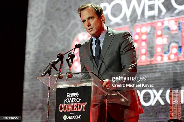 Actor Will Arnett speaks onstage during Variety's 4th Annual Power of Comedy presented by Xbox One benefiting the Noreen Fraser Foundation at Avalon...