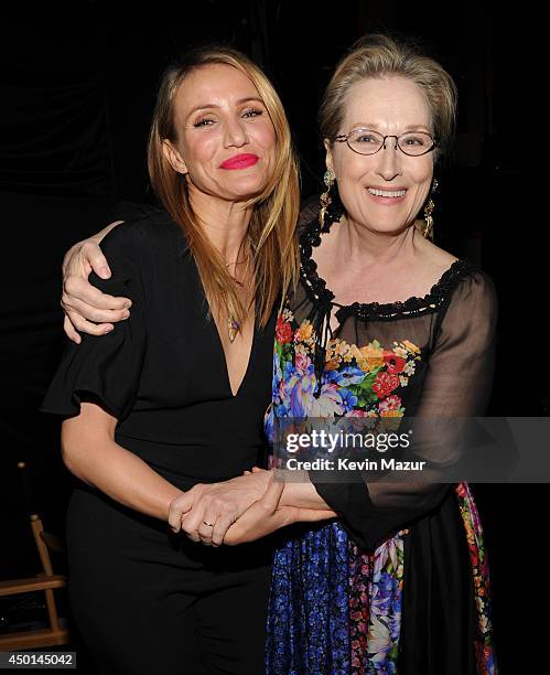 Actors Cameron Diaz and Meryl Streep attend the 2014 AFI Life Achievement Award: A Tribute to Jane Fonda at the Dolby Theatre on June 5, 2014 in...