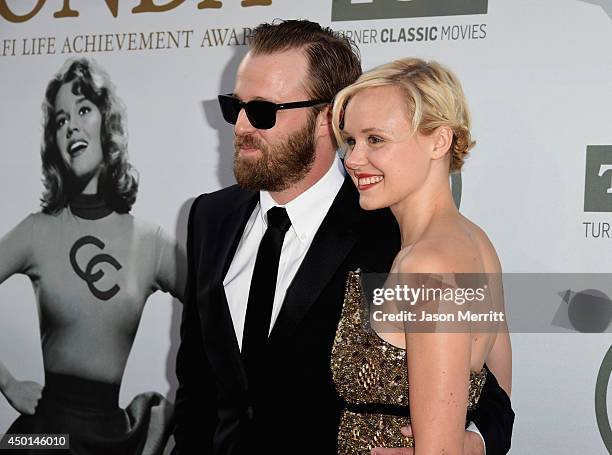 Actors Joshua Leonard and Alison Pill attend the 2014 AFI Life Achievement Award: A Tribute to Jane Fonda at the Dolby Theatre on June 5, 2014 in...