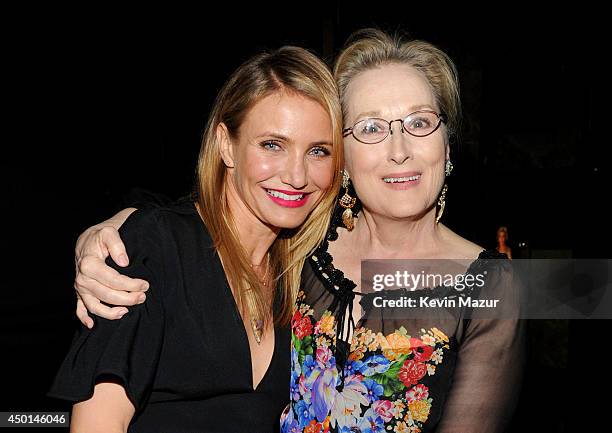 Actors Cameron Diaz and Meryl Streep attend the 2014 AFI Life Achievement Award: A Tribute to Jane Fonda at the Dolby Theatre on June 5, 2014 in...