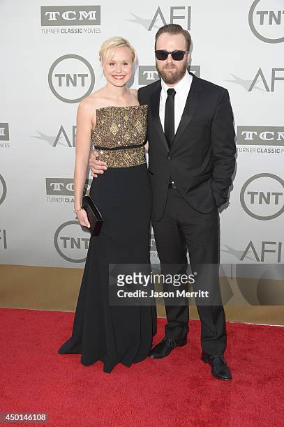 Actors Joshua Leonard and Alison Pill attend the 2014 AFI Life Achievement Award: A Tribute to Jane Fonda at the Dolby Theatre on June 5, 2014 in...