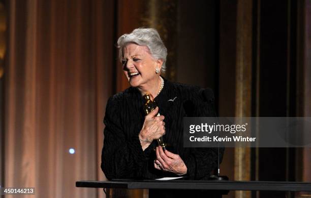 Honoree Angela Lansbury accepts honorary award onstage during the Academy of Motion Picture Arts and Sciences' Governors Awards at The Ray Dolby...
