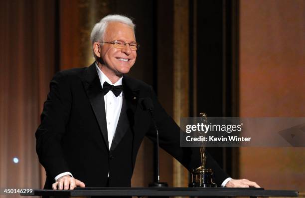 Honoree Steve Martin accepts honorary award onstage during the Academy of Motion Picture Arts and Sciences' Governors Awards at The Ray Dolby...