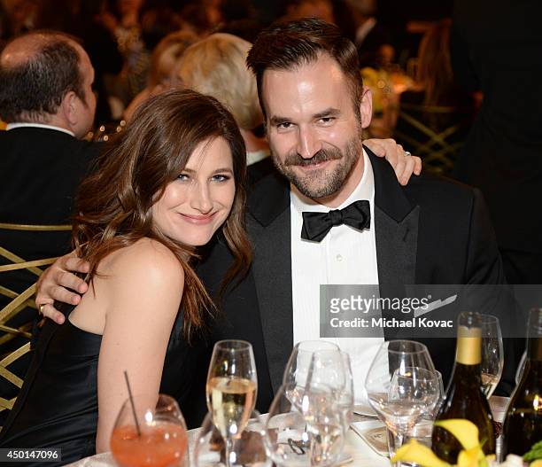 Actors Kathryn Hahn and Connor Barrett attend the 2014 AFI Life Achievement Award: A Tribute to Jane Fonda at the Dolby Theatre on June 5, 2014 in...