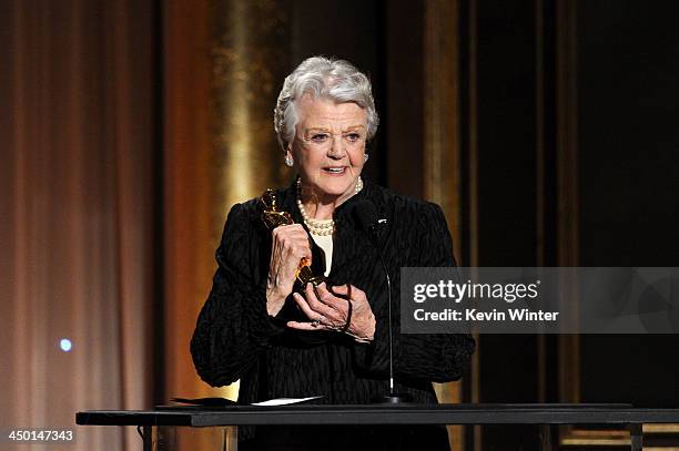 Honoree Angela Lansbury accepts honorary award onstage during the Academy of Motion Picture Arts and Sciences' Governors Awards at The Ray Dolby...