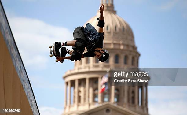 Tony Hawk skates during an exhibition before the Skateboard Vert competition at the X Games Austin on June 5, 2014 in Austin, Texas.