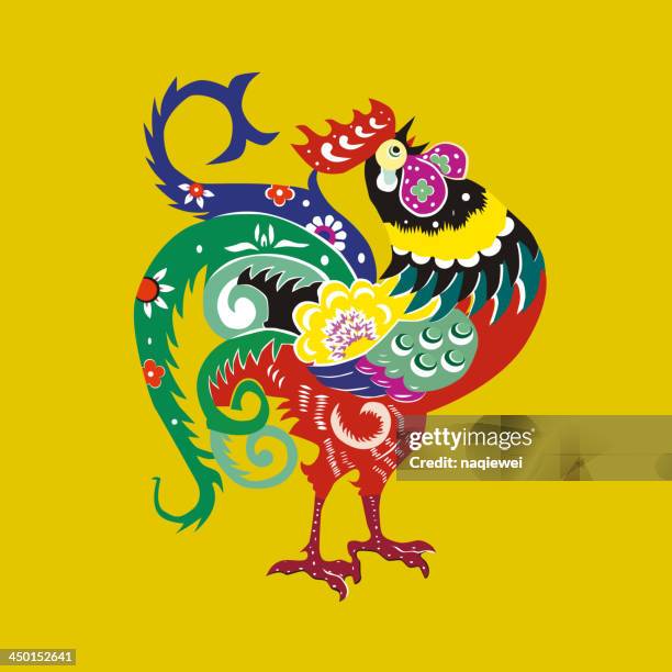 ilustrações de stock, clip art, desenhos animados e ícones de chinês estilo de papel branca padrão de galos - rooster print