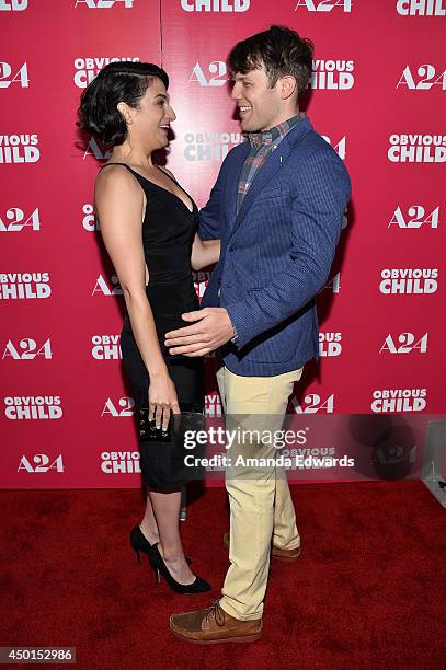 Actress Jenny Slate and actor Jake Lacy arrive at the Los Angeles special screening of A24's "Obvious Child" at the ArcLight Hollywood on June 5,...