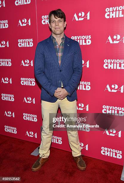 Actor Jake Lacy arrive at the Los Angeles special screening of A24's "Obvious Child" at the ArcLight Hollywood on June 5, 2014 in Hollywood,...