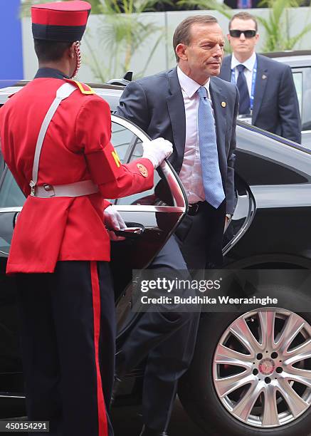 Australian Prime Minister Tony Abbott arrives to Heads of State session on the final day of the Commonwealth Heads of Government Meeting on November...