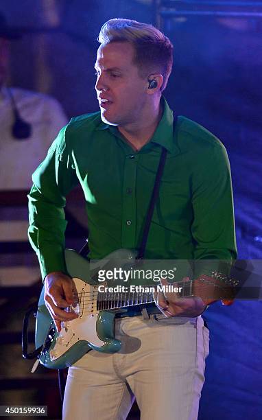 Guitarist Chris Allen of Neon Trees performs at The Boulevard Pool at the Cosmopolitan of Las Vegas as the band tours in support of the album "Pop...
