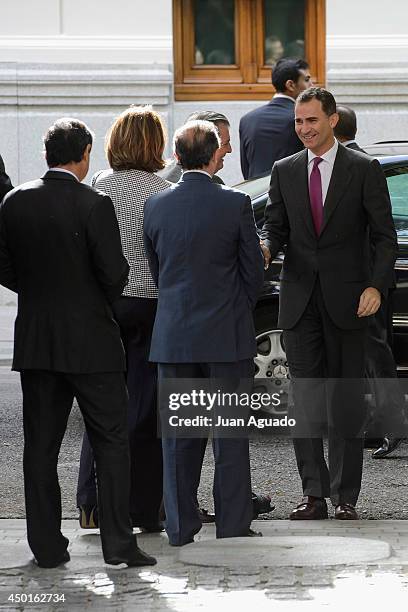 Prince Felipe of Spain attends the opening of a meeting of The European Network Pymes on June 6, 2014 in Madrid, Spain.