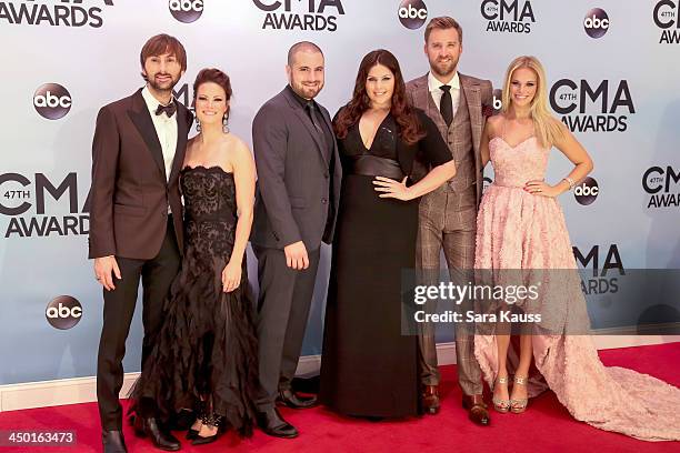 Dave Haywood, Kelli Cashiola, Chris Tyrell, Hillary Scott, Charles Kelley and Cassie McConnell attend the 47th annual CMA Awards at the Bridgestone...