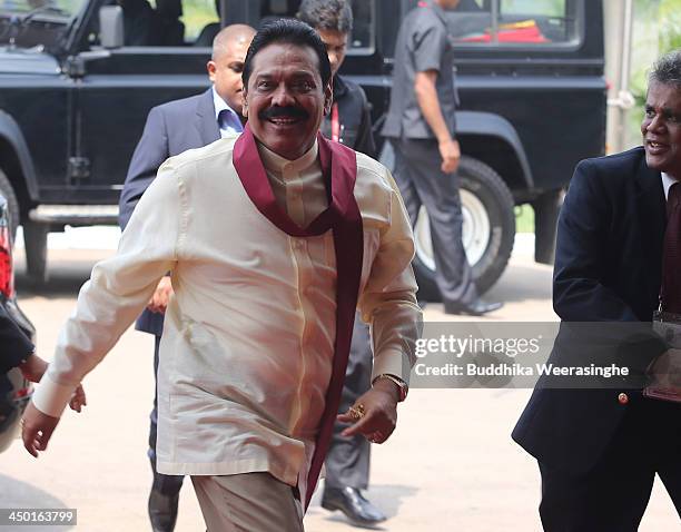 Sri Lankan President Mhainda Rajapaksa arrives to Heads of State session on the final day of the Commonwealth Heads of Government Meeting on November...