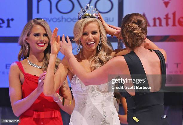 Tegan Martin of Newcastle, New South Wales reacts after being crowned Miss Universe Australia 2014 on June 6, 2014 in Melbourne, Australia.
