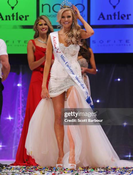 Tegan Martin of Newcastle, New South Wales reacts after being crowned Miss Universe Australia 2014 on June 6, 2014 in Melbourne, Australia.