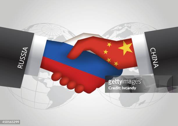 russia-china handshake - chinese friends stock illustrations