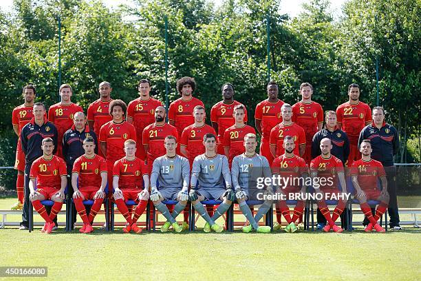 Belgium's players midfielder Moussa Dembele, defender Nicolas Lombaerts, defender Vincent Kompany, defender Daniel Van Buyten, midfielder Marouane...