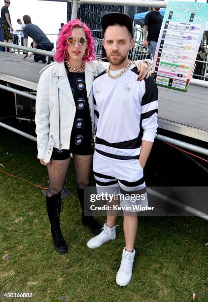 Musicians Lizzy Plapinger and Max Hershenow of MS MR seen during day 1 of the 2014 Coachella Valley Music & Arts Festival at the Empire Polo Club on...