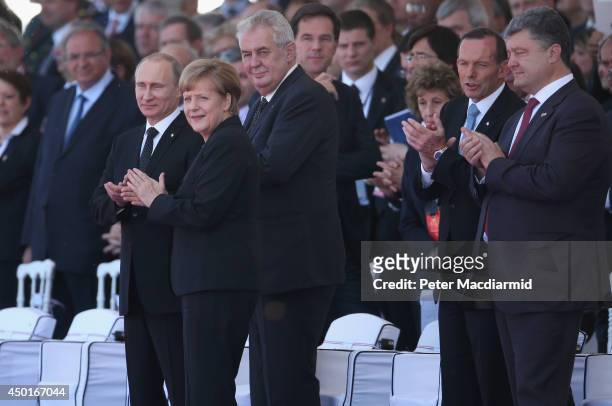 Russian President Vladimir Putin German Chancellor Angel Merkel, Czech President Milos Zeman, Australian Prime Minister Tony Abbott and Ukrainian...