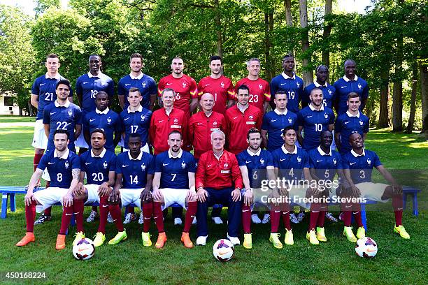 France's national football team players defender Laurent Koscielny, midfielder Moussa Sissoko, forward Olivier Giroud, goalkeepers Stephane Ruffier,...