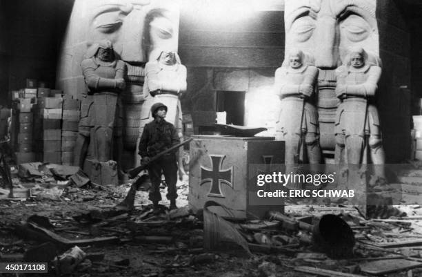 Soldier is seen inside the Leipzig Monument commemorating the 1813 Battle against Napoleon where many prisonners have been freed in April 1945 by the...